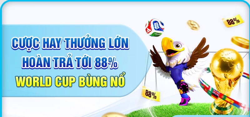 Cược thể thao Worldcup tại Jun88 nhận hoàn trả lên tới 88%